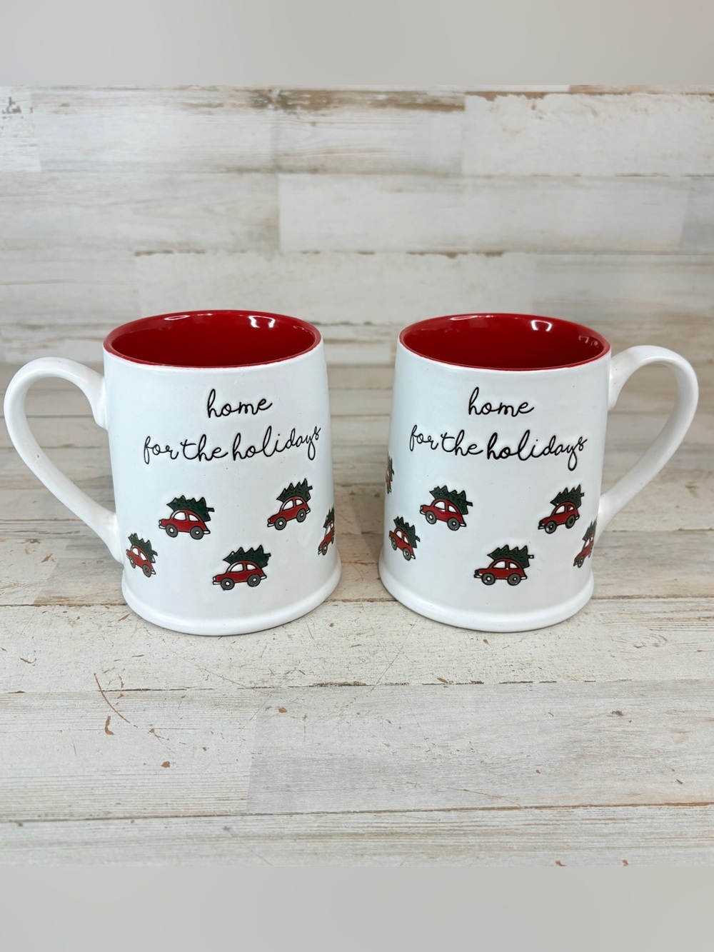 Lot 2 Peppermint & Pine Mug Christmas Home Holidays Cars Trees Embossed Cup